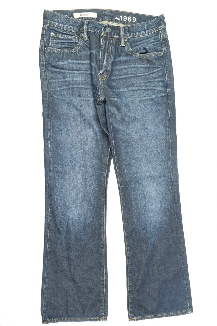 GAP 1969 Boot Cut Jeans Mens 30x30 Blue Dark Wash Relaxed Fit Cotton Denim
